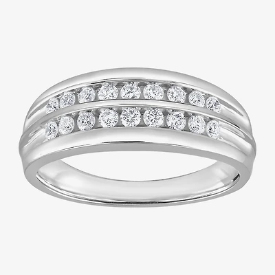 (G / Si1-Si2) Mens 1/2 CT. T.W. Lab Grown White Diamond Sterling Silver Anniversary Wedding Band
