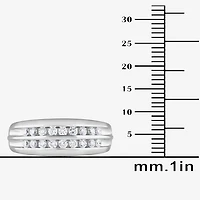 (G / Si1-Si2) Mens 1/2 CT. T.W. Lab Grown White Diamond Sterling Silver Anniversary Wedding Band