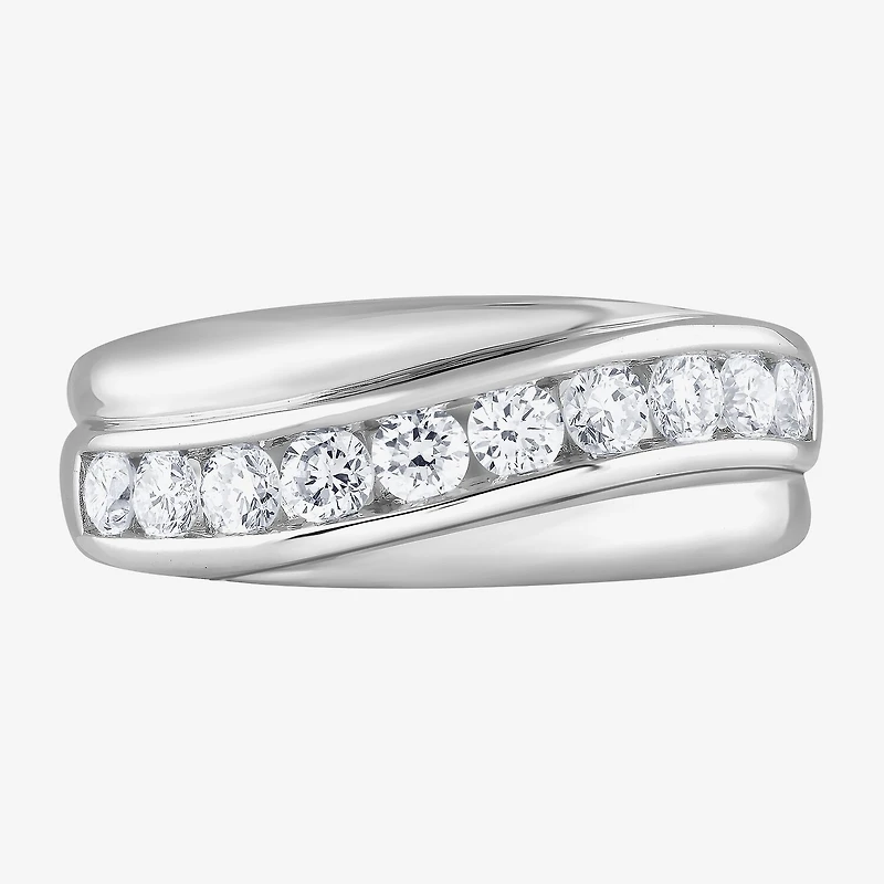 (G / Si1-Si2) Mens 1 CT. T.W. Lab Grown White Diamond Sterling Silver Wedding Band