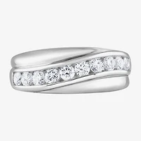 (G / Si1-Si2) Mens 1 CT. T.W. Lab Grown White Diamond Sterling Silver Wedding Band