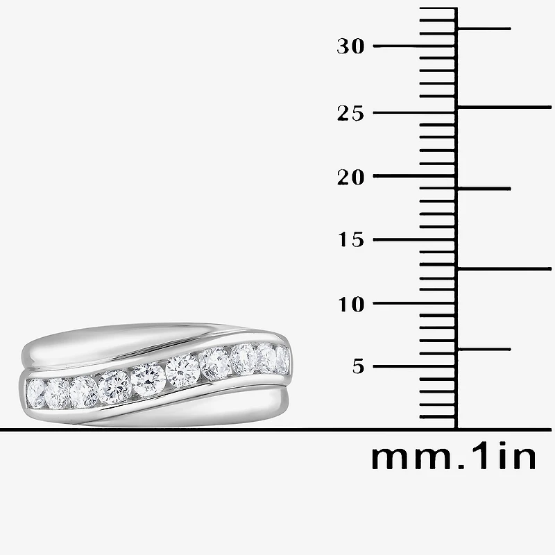 (G / Si1-Si2) Mens 1 CT. T.W. Lab Grown White Diamond Sterling Silver Wedding Band