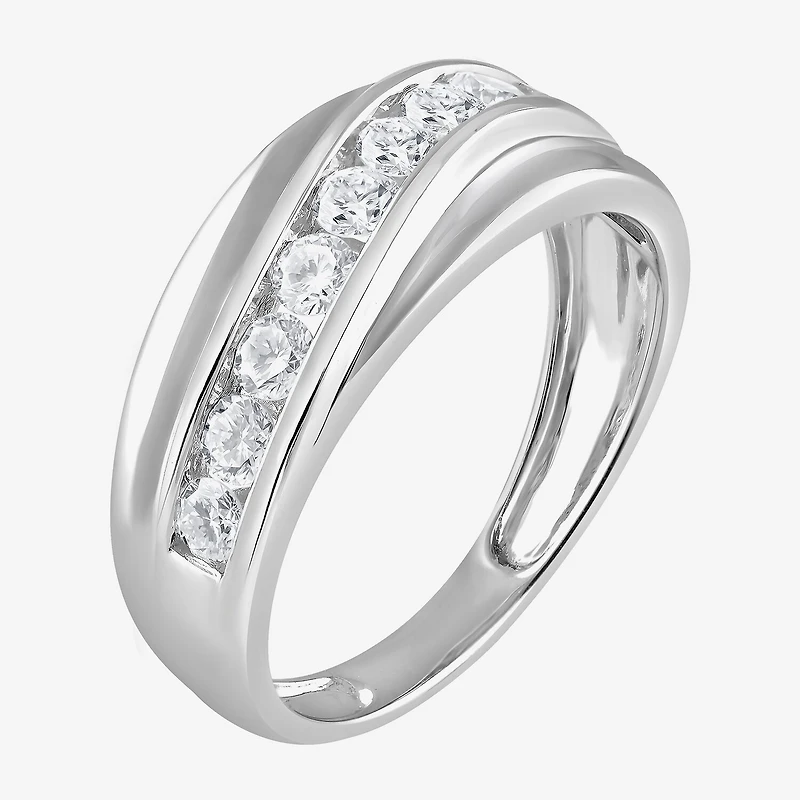 (G / Si1-Si2) Mens 1 CT. T.W. Lab Grown White Diamond Sterling Silver Wedding Band