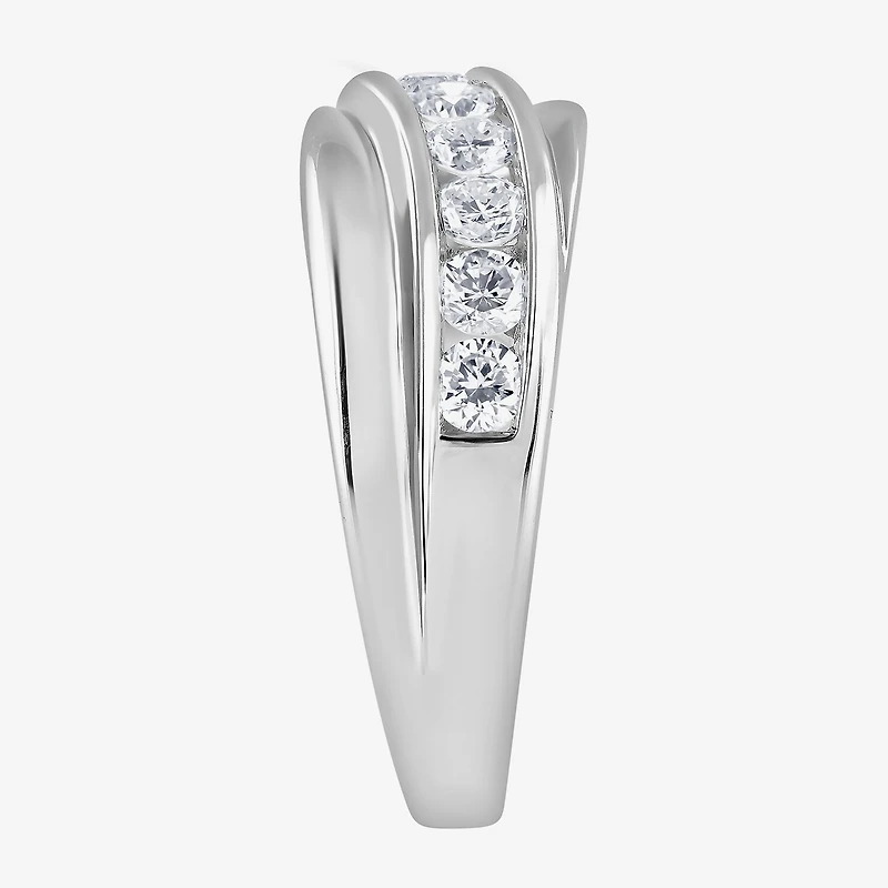 (G / Si1-Si2) Mens 1 CT. T.W. Lab Grown White Diamond Sterling Silver Wedding Band
