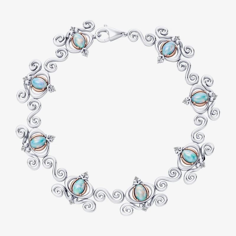 Womens 1/10 CT. T.W. Lab Created White Opal 14K Rose Gold Over Silver Sterling Silver Cinderella Princess 7.5 Inch Tennis Bracelet