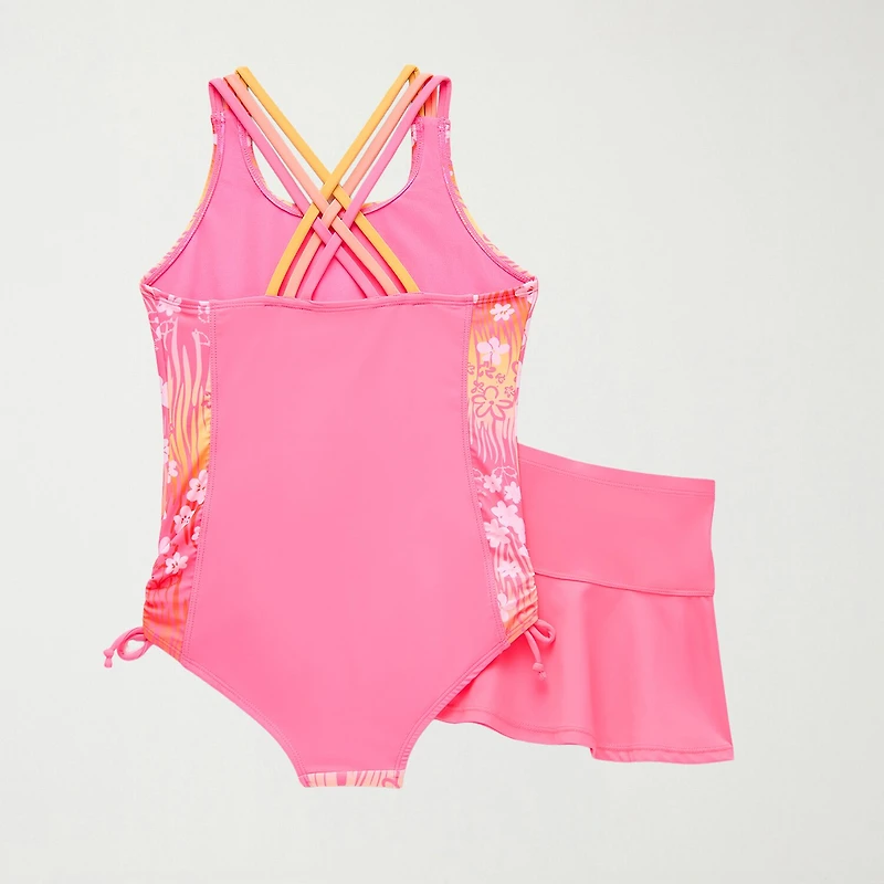 ZeroXposur Big Kid Girls Floral Sleeveless Plus One Piece Swimsuit