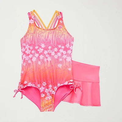 ZeroXposur Big Kid Girls Floral Sleeveless Plus One Piece Swimsuit