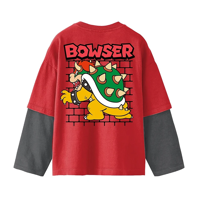 Little & Big Kid Boys Crew Neck Long Sleeve Regular Fit Super Mario Bowser Graphic T-Shirt