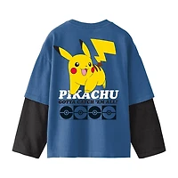 Pikachu Little & Big Kid Boys Crew Neck Long Sleeve Regular Fit Pokemon Graphic T-Shirt