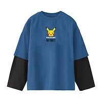 Pikachu Little & Big Kid Boys Crew Neck Long Sleeve Regular Fit Pokemon Graphic T-Shirt