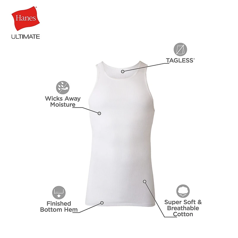 Hanes Mens U Neck Sleeveless 7 Pack Tank Bonus