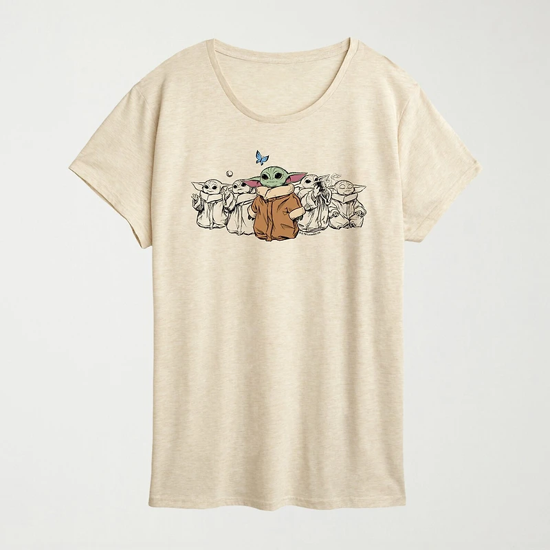 The Mandalorian Grogu Butterfly Womens Plus Crew Neck Short Sleeve Regular Fit Baby Yoda Star Wars Graphic T-Shirt