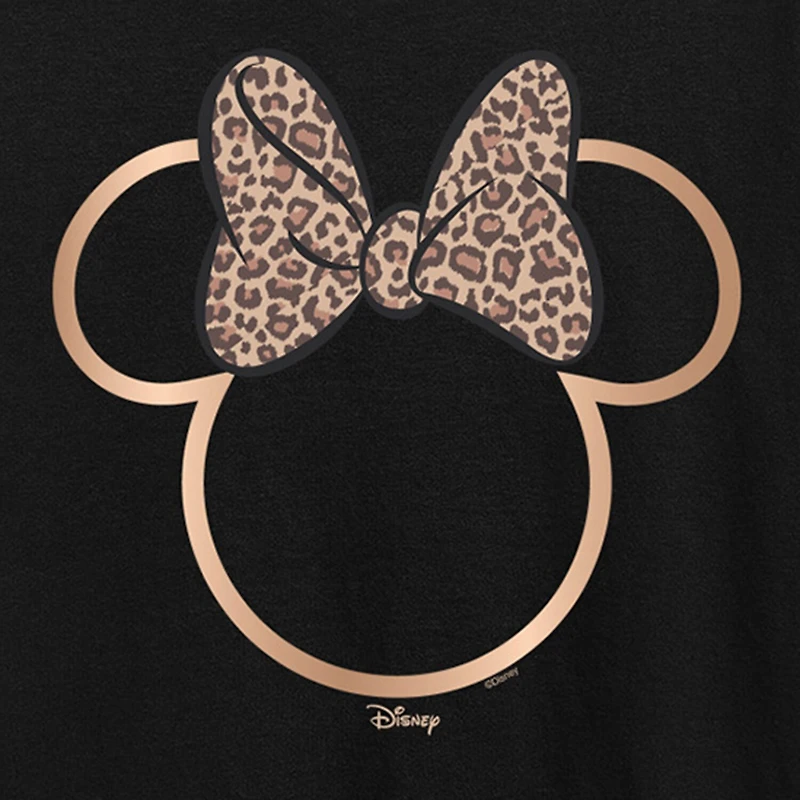 Leopard Print Bow Womens Plus Crew Neck Short Sleeve Regular Fit Minnie Mouse Graphic T-Shirt