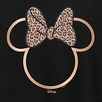 Leopard Print Bow Womens Plus Crew Neck Short Sleeve Regular Fit Minnie Mouse Graphic T-Shirt
