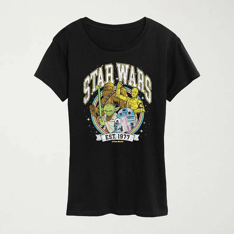 Logo Yoda Chewie Womens Plus Crew Neck Short Sleeve Regular Fit Star Wars Graphic T-Shirt