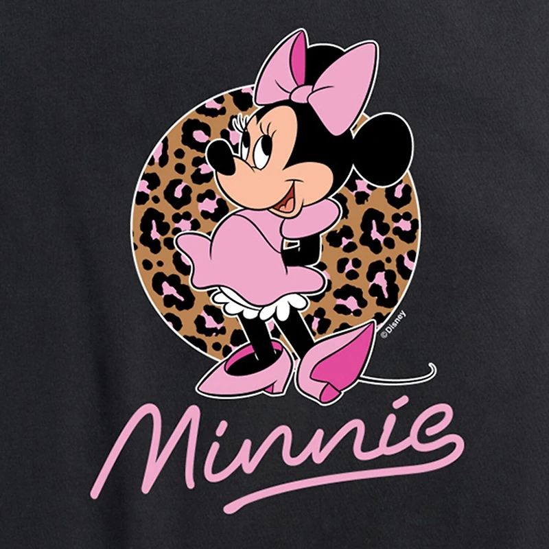 Leopard Print Womens Plus Crew Neck Short Sleeve Regular Fit Minnie Mouse Graphic T-Shirt