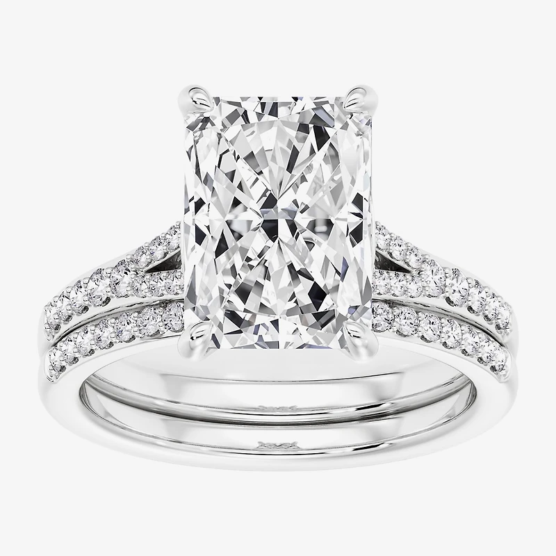 Signature By Modern Bride ( F / Vs2 ) Womens 5 1/2 CT. T.W. Lab Grown White Diamond 10K Gold Rectangular Side Stone Bridal Set