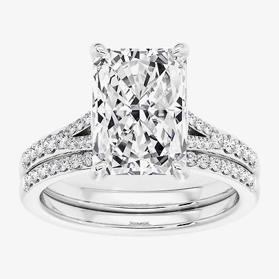 Signature By Modern Bride ( F / Vs2 ) Womens 5 1/2 CT. T.W. Lab Grown White Diamond 10K Gold Rectangular Side Stone Bridal Set