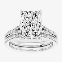 Signature By Modern Bride ( F / Vs2 ) Womens 5 1/2 CT. T.W. Lab Grown White Diamond 10K Gold Rectangular Side Stone Bridal Set