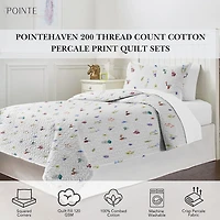 Pointehaven Percale Printed Scroll Design Reversible Quilt Set