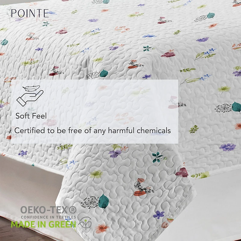 Pointehaven Percale Printed Scroll Design Reversible Quilt Set