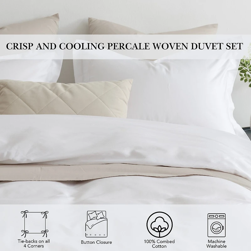 Pointehaven Percale Printed 3-pc. Reversible Duvet Cover Set