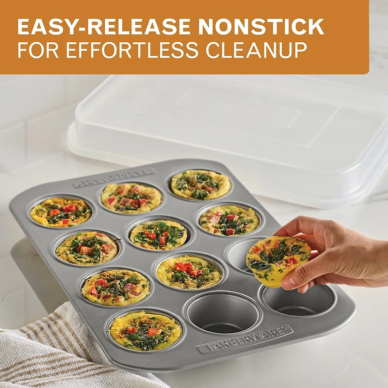 Farberware Bakeware Non-Stick 12-Cup Muffin Pan with Lid
