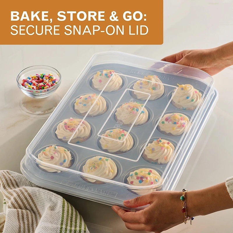 Farberware Bakeware Non-Stick 12-Cup Muffin Pan with Lid
