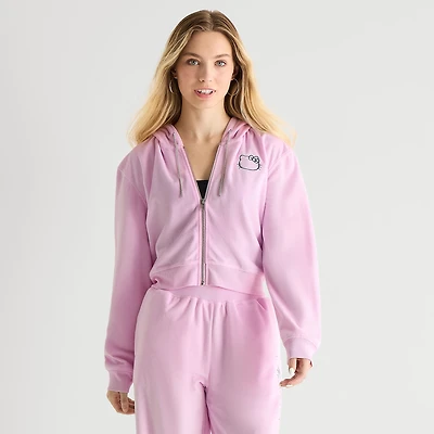 Hello Kitty Velour Full Zip Womens Juniors Long Sleeve Hoodie