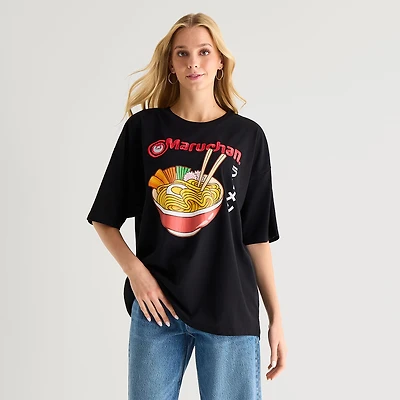Ramen Oversized Tee Womens Juniors Crew Neck Short Sleeve Graphic T-Shirt