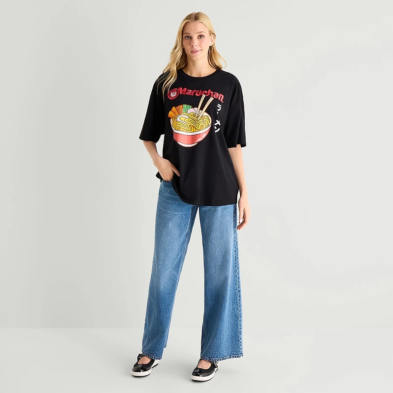 Ramen Oversized Tee Womens Juniors Crew Neck Short Sleeve Graphic T-Shirt
