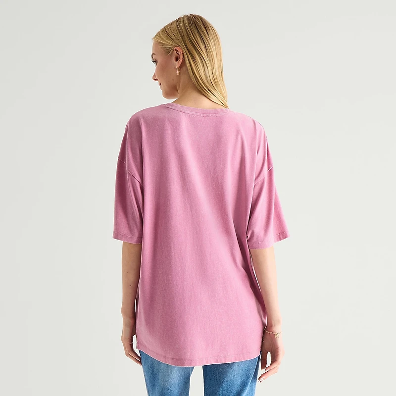 Roses Oversized Tee Womens Juniors Crew Neck Short Sleeve Graphic T-Shirt