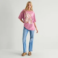 Roses Oversized Tee Womens Juniors Crew Neck Short Sleeve Graphic T-Shirt