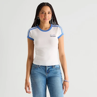 Arizona Womens Juniors Round Neck Short Sleeve Regular Fit Graphic T-Shirt