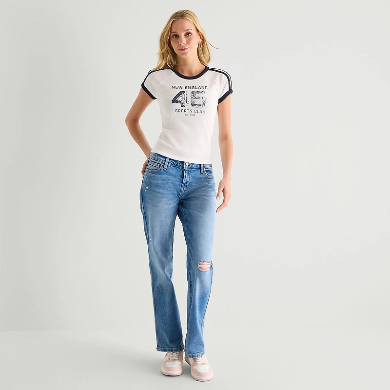 Arizona Womens Juniors Round Neck Short Sleeve Regular Fit Graphic T-Shirt