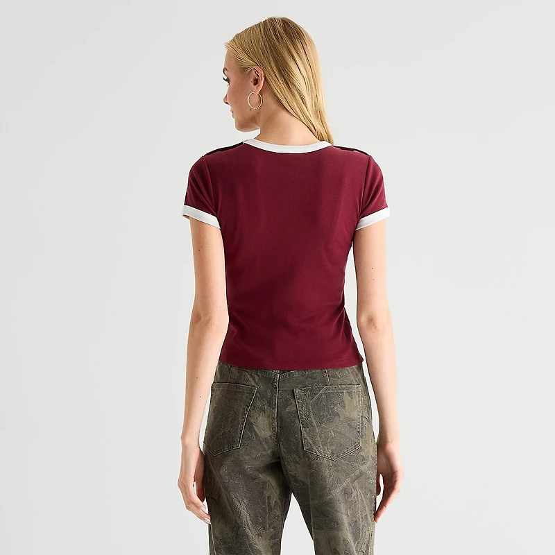 Arizona Womens Juniors Easy-on + Easy-off Crew Neck Short Sleeve Adaptive T-Shirt