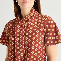 Liz Claiborne Womens Split Tie Neck Short Sleeve Blouse