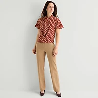 Liz Claiborne Womens Split Tie Neck Short Sleeve Blouse