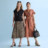 Liz Claiborne Womens High Rise Midi A-Line Skirt