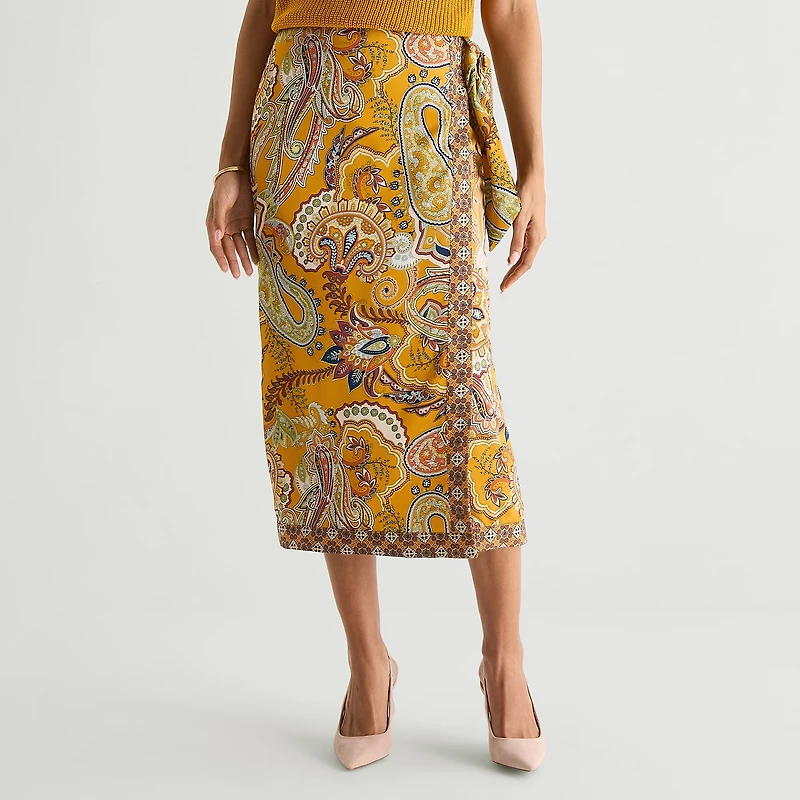 Liz Claiborne Paisley Womens Mid Rise Midi Wrap Skirt