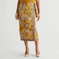 Liz Claiborne Paisley Womens Mid Rise Midi Wrap Skirt