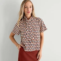 Liz Claiborne Womens Split Tie Neck Short Sleeve Blouse