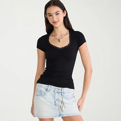 AEROPOSTALE Womens Juniors Sweetheart Neck Short Sleeve T-Shirt