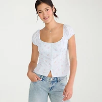 AEROPOSTALE Womens Juniors Square Neck Puffed Short Sleeve Regular Fit Button-Down Shirt