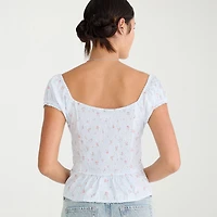 AEROPOSTALE Womens Juniors Square Neck Puffed Short Sleeve Regular Fit Button-Down Shirt