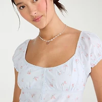 AEROPOSTALE Womens Juniors Square Neck Puffed Short Sleeve Regular Fit Button-Down Shirt