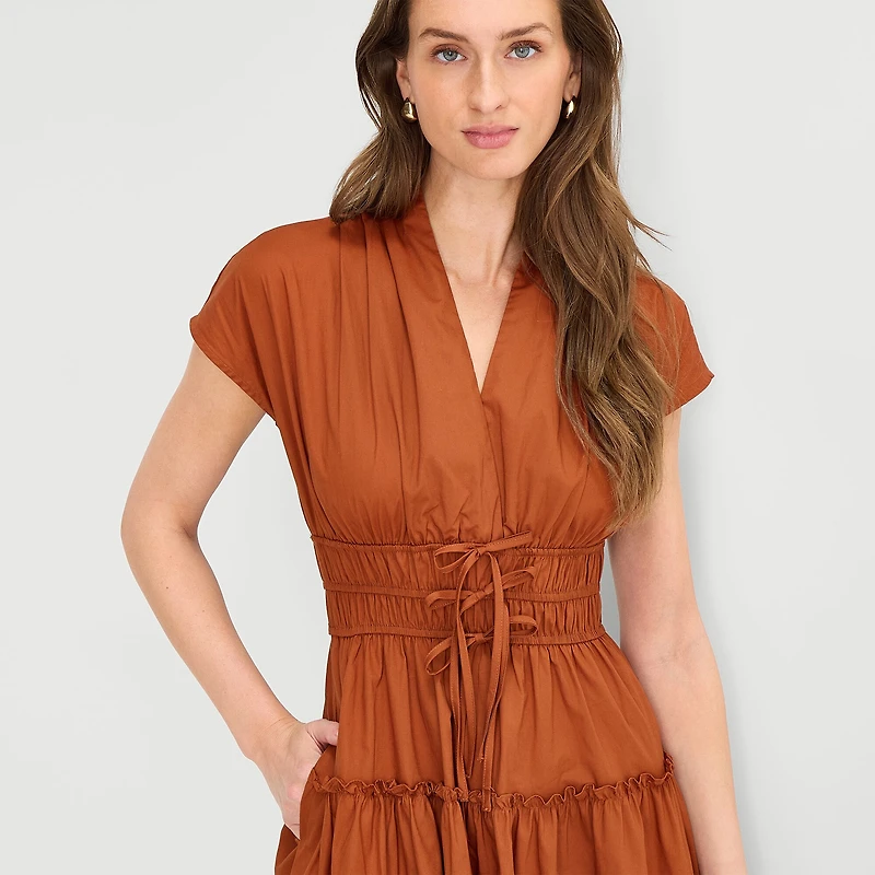 Danny & Nicole Womens Midi V Neck Short Sleeve Fit + Flare Dress
