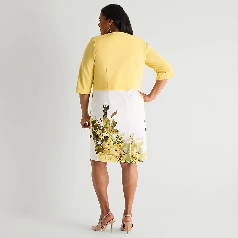 Maya Brooke Womens Plus Floral Jacket Dress