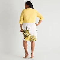 Maya Brooke Womens Plus Floral Jacket Dress