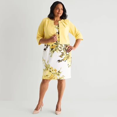 Maya Brooke Womens Plus Floral Jacket Dress