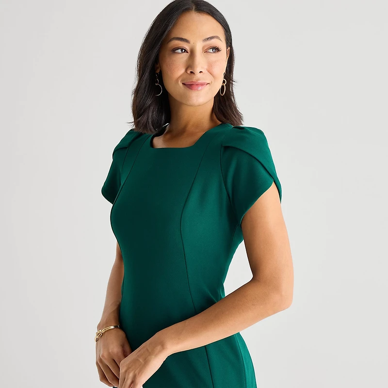 Marc New York Womens Square Neck Short Sleeve Sheath Dress